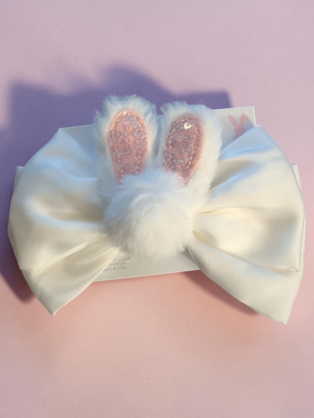 Claire's Ivory Bow Headband with Pink Sequin Bunny Ears